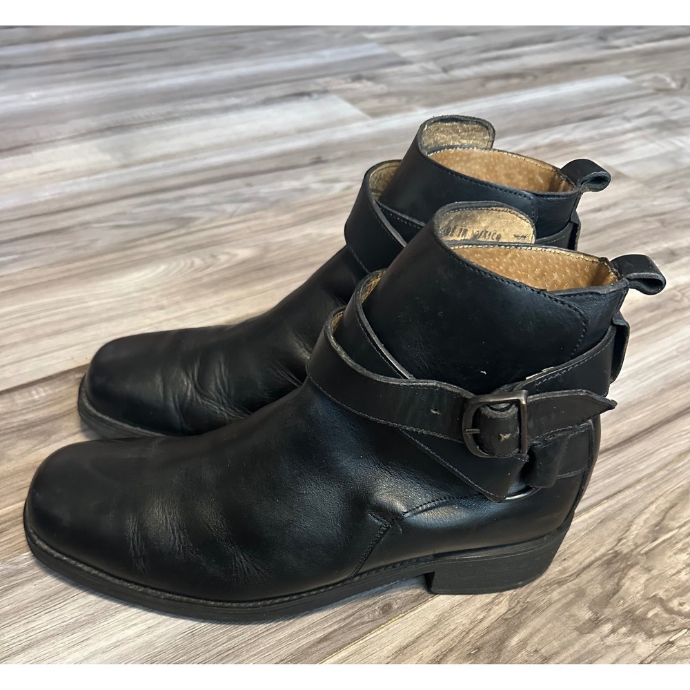 Vintage GBX Mens Black Leather Harness Ankle Boots Buckle Strap Size 13